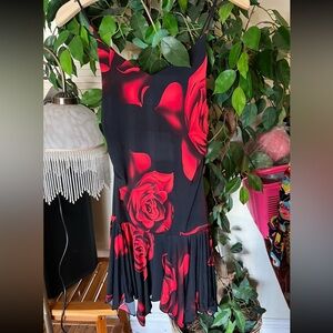 Vintage Red and Black Asymmetrical One Shoulder Cocktail Dress